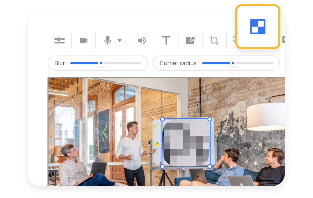 Employee editing a corporate training video using Visla’s training video blur tool to hide confidential dashboard data securely